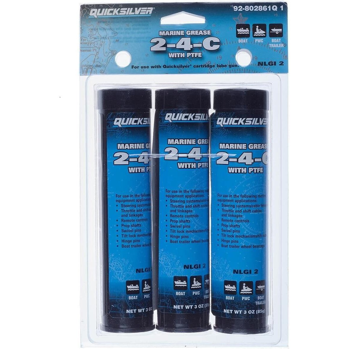Quicksilver Multi-Purpose 2-4-C Marine Lube 3oz Cartridges - Pack Of 3 - 802861Q1