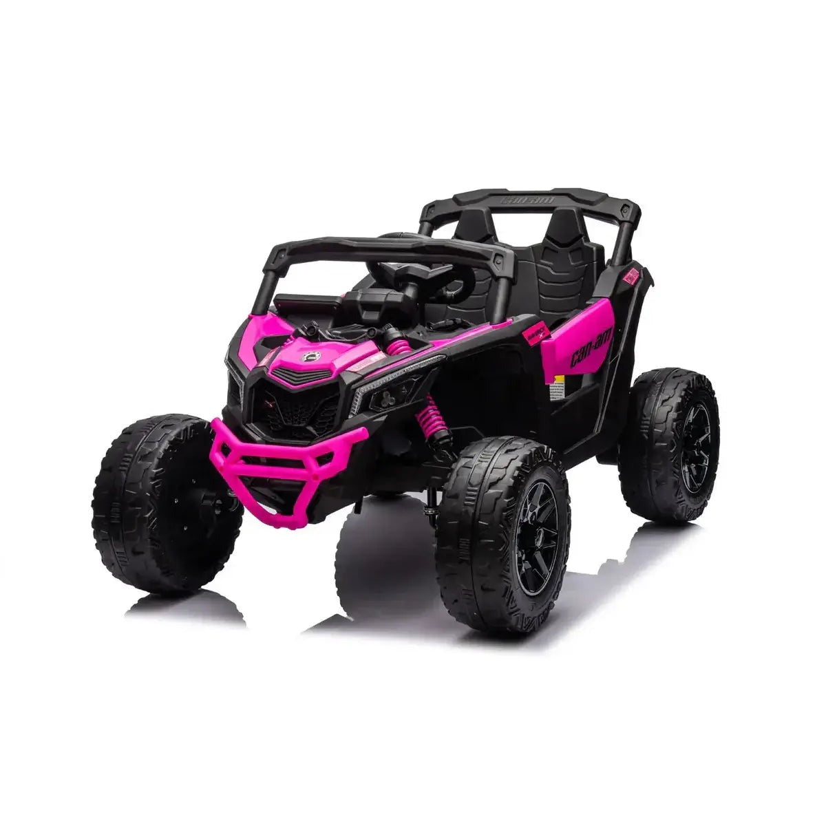 Can-Am Maverick 24V kids electric ride-on UTV pink and black front angle view