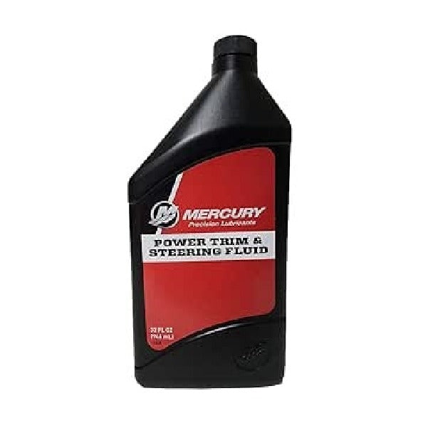 Mercury Marine Power Trim and Steering Fluid 32 oz bottle, black and red label