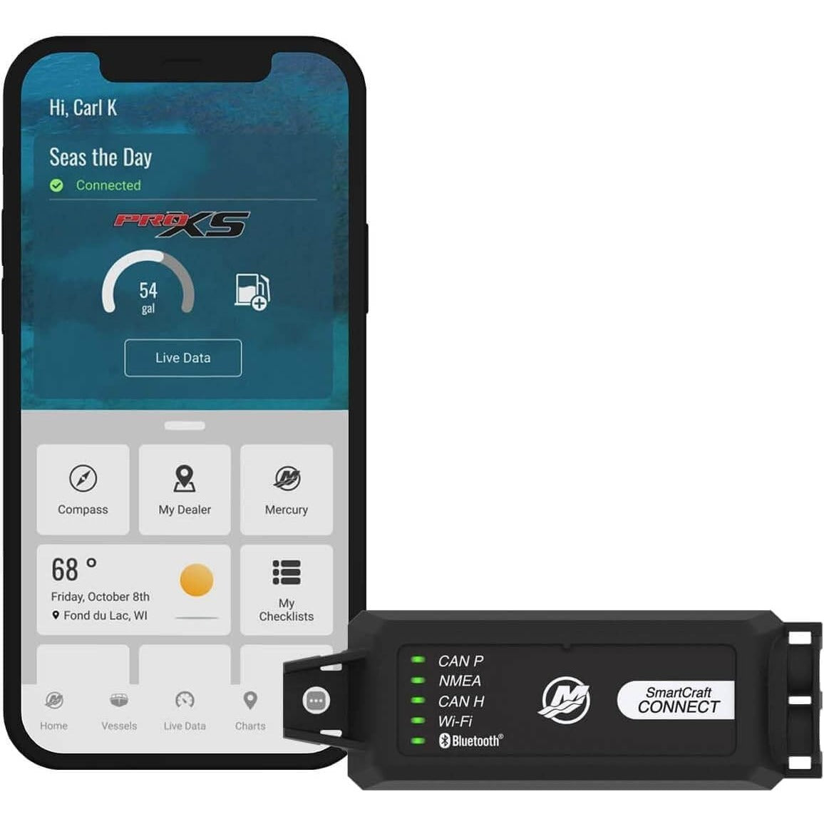 Mercury Marine SmartCraft Connect Mobile - Outboard Connected Boat Engine System for 1-4 Engines, Under Helm Mount, with Mercury Marine App, 8M0173129