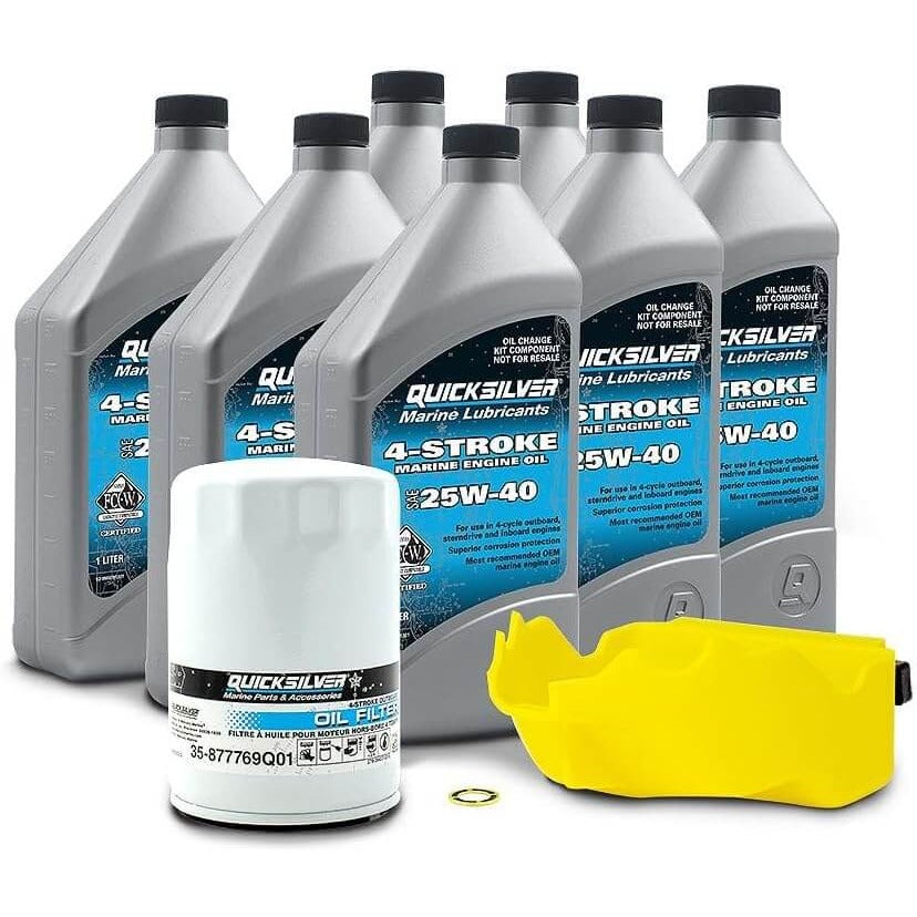 Kit de vidange d'huile Quicksilver 25W-40 pour moteurs hors-bord Mercury L4 Verado 4 temps de 50 à 200 ch - 8M0169542