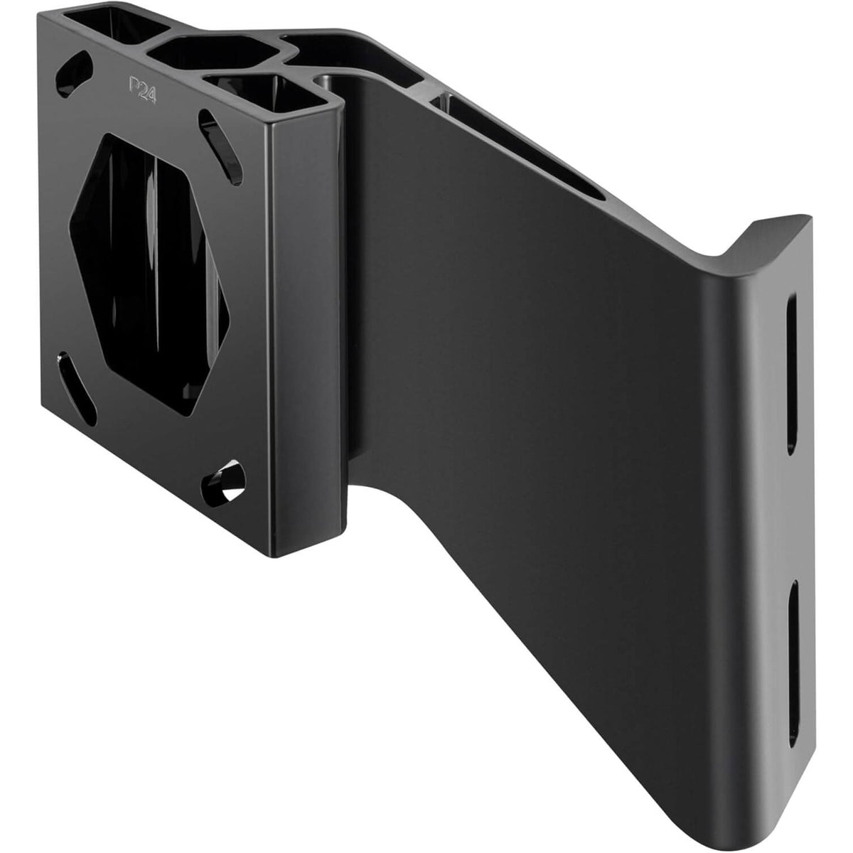 Black aluminum Raptor 4-inch jack plate mounting bracket port side angled view