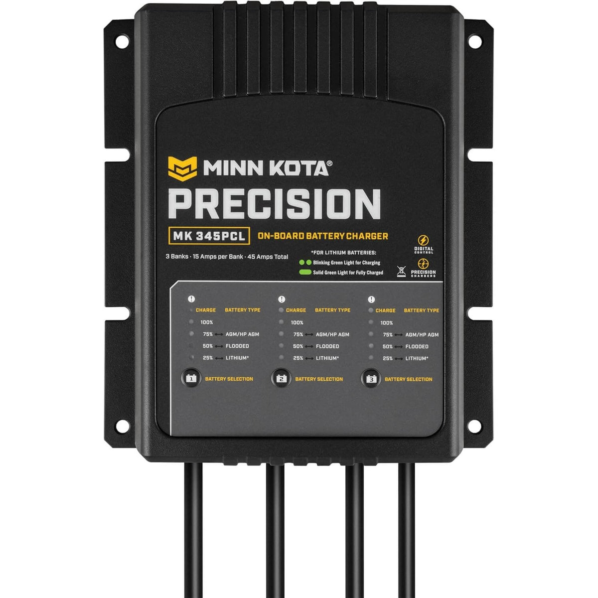 Minn Kota Precision MK 345PCL 3-bank on-board battery charger 15 amps per bank