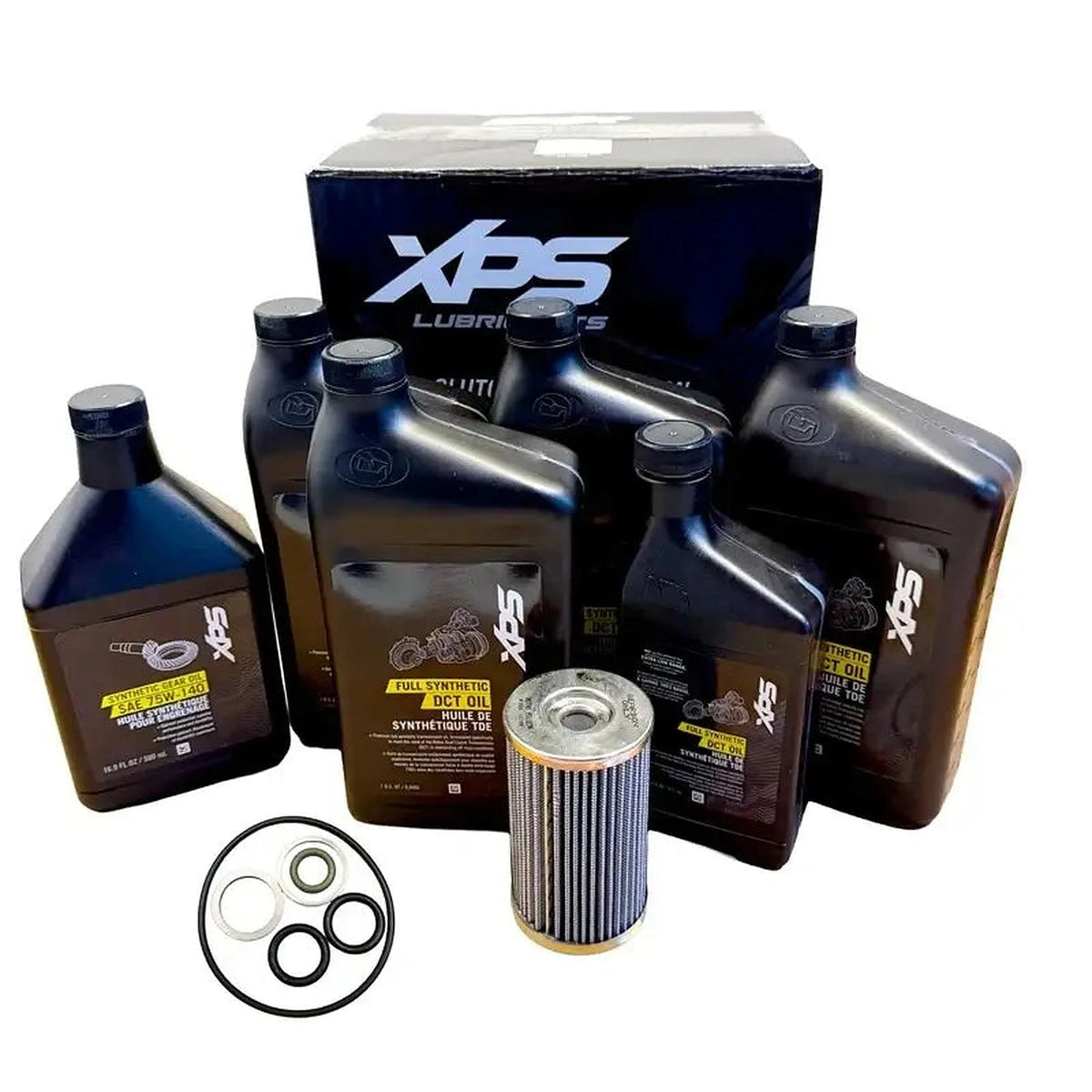 XPS Can-Am DCT transmission oil change kit 9779725 with synthetic oil bottles filter and seals