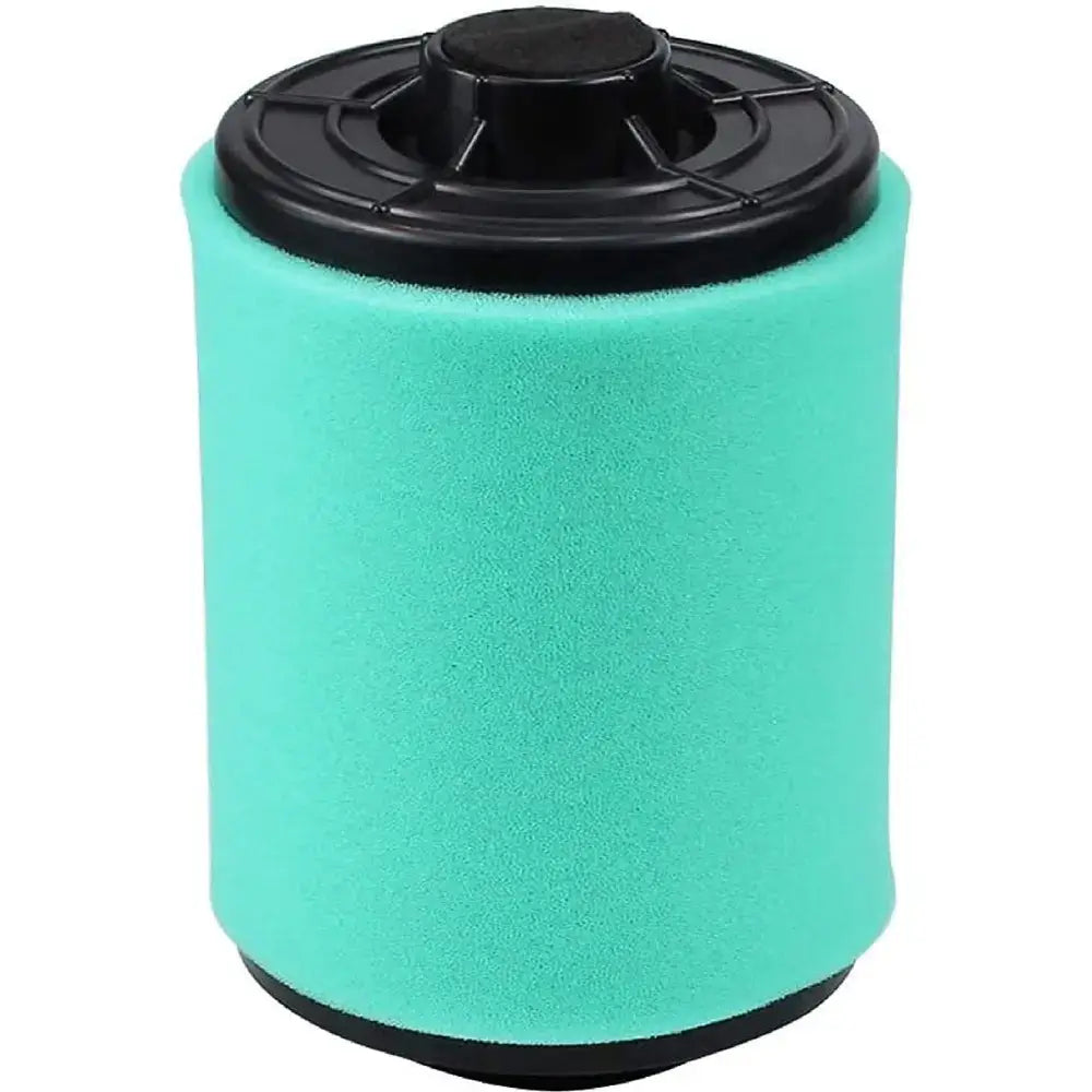 Green air filter with black top and bottom on a white background