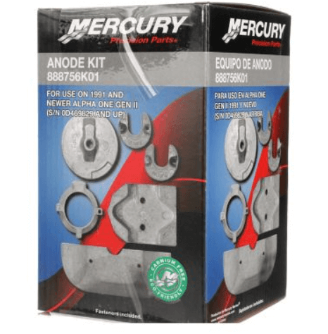 888756K01 Mercury Aluminum Anode Kit, 1991+ Alpha One Gen II