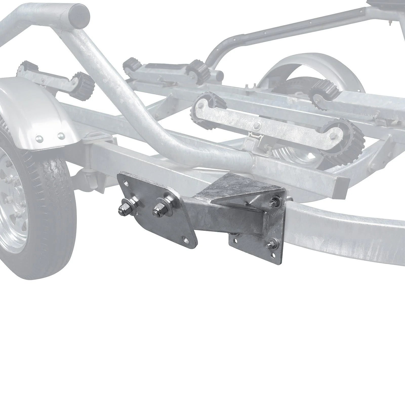 Sea-Doo trailer spare wheel support bracket mounted on trailer frame, OEM part 295100765