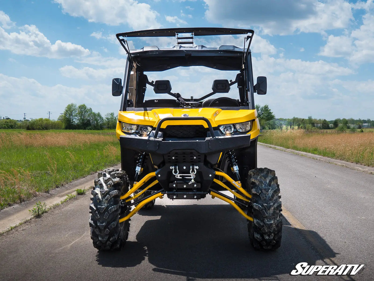 SuperATV Can-Am Defender Plug & Play Turn Signal Kit installed on a Can-Am Defender, front view, TSK-CA-DEF-001