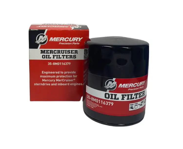 Mercury oil filter with packaging on a white background