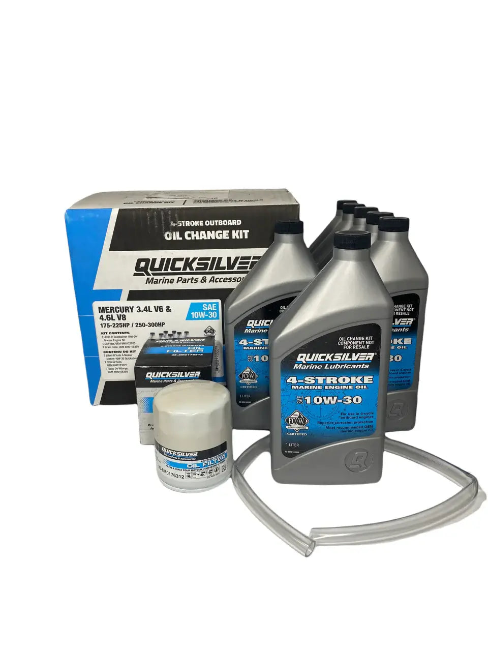 Quicksilver 10W-30 Oil Change Kit for V6/V8 175-300hp 4-Stroke, 6.6 Liters full kit view